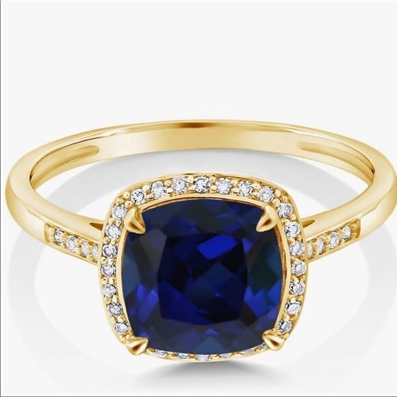 10K Gold Diamond Sapphire Ring - Picture 3 of 7